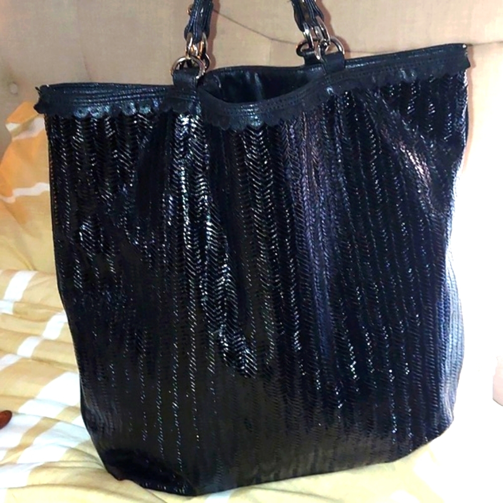 Lindsay Phillips Vegan Leather Black Tote Shoulder Bag